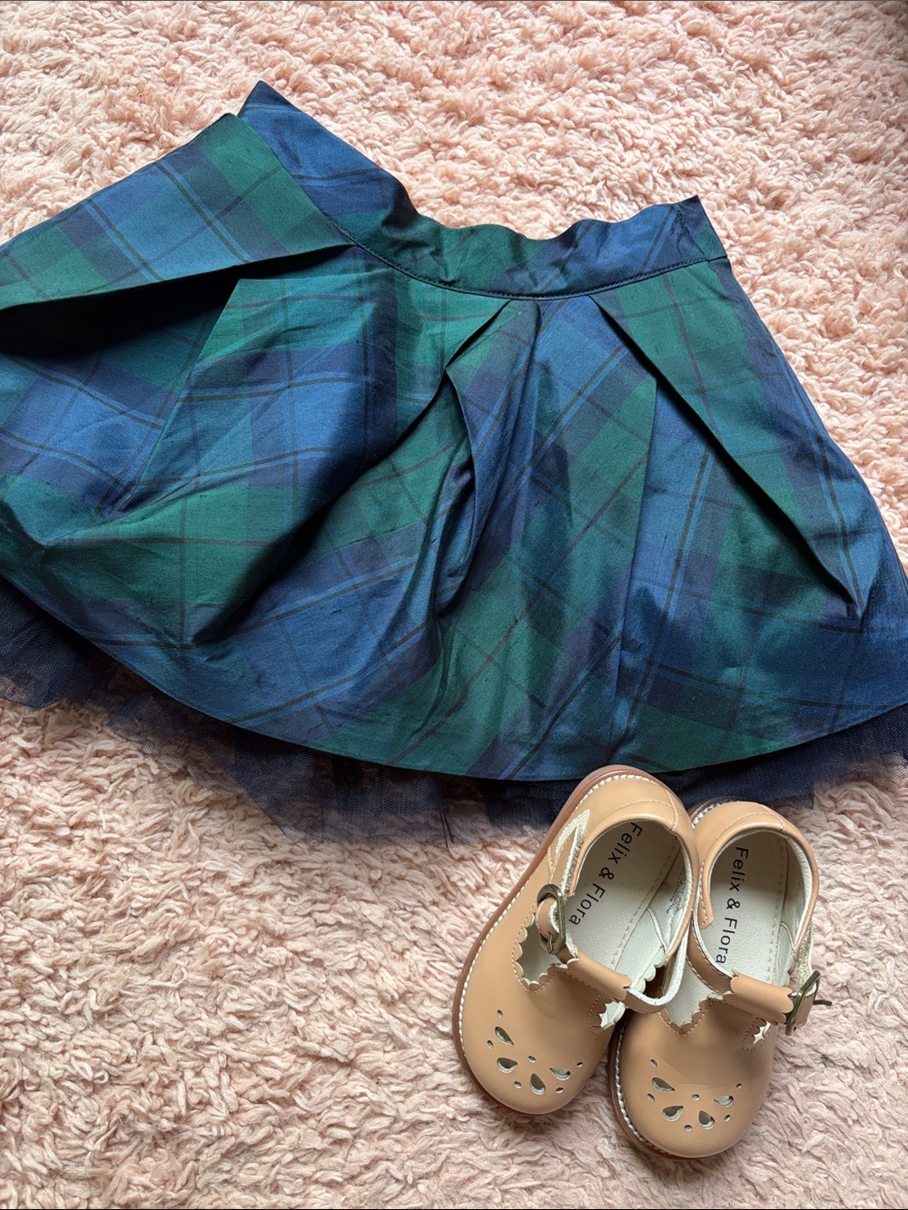 Plaid pleated navy & green girl’s skirt
